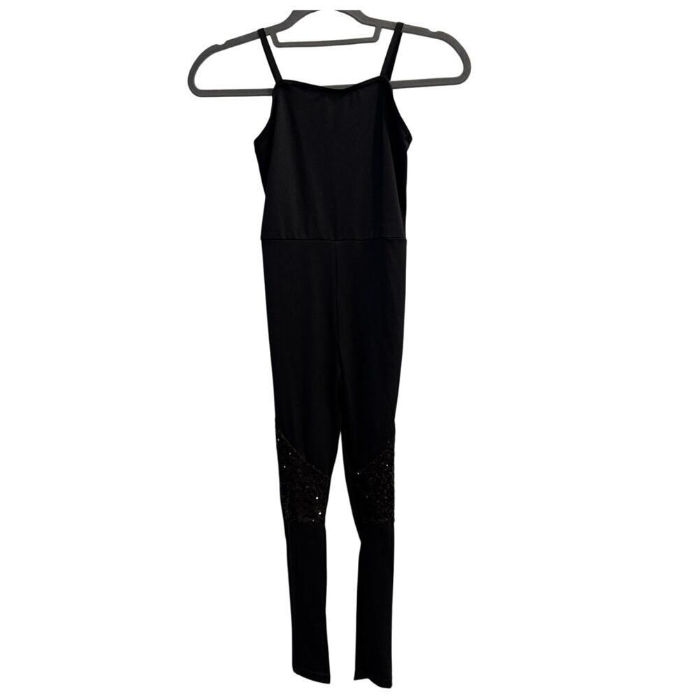 Weissman Dance Costume MC Medium Child 10 / 12 Black Jumpsuit Sequins on Legs